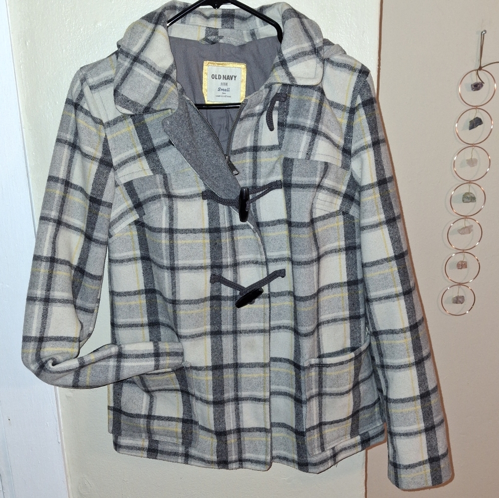 🌌 3/$40 'Old Navy'  Gray Plaid Pea Coat. Small